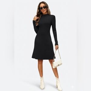 Long Sleeve Sweater Dress Turtleneck Ribbed Knit Bodycon Work Mini Dresses